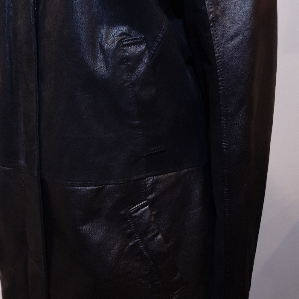 Blink By Danier Leather Jacket High Neck Mid Length Black Womens Size Large Coat - Picture 5 of 14